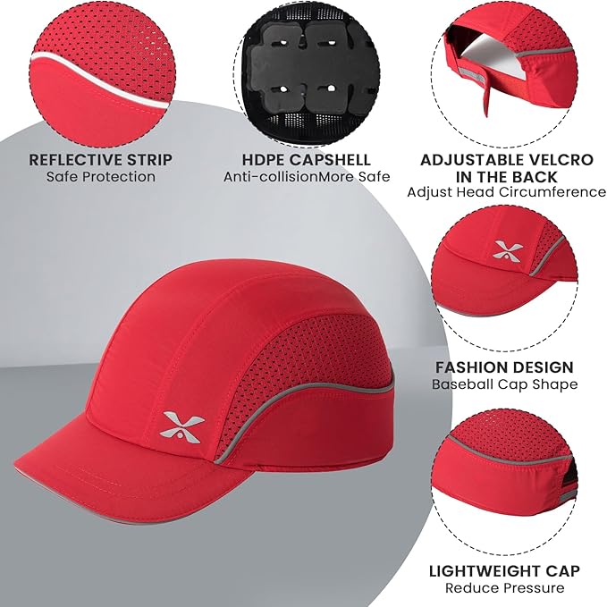 TIHEEN Unisex Safety Bump Cap, Baseball Hat Style with Reflective Stripes Lightweight and Breathable Hard Hat Head Protection Cap