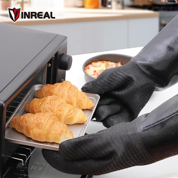 932°F Extreme Heat Resistant BBQ Grill Gloves – Waterproof, Oil Resistant Neoprene Coating, Long Sleeve 14-Inch Cooking Gloves for Grilling, Fryer, Baking, Oven, Smoker, Fireproof Kitchen Mitts