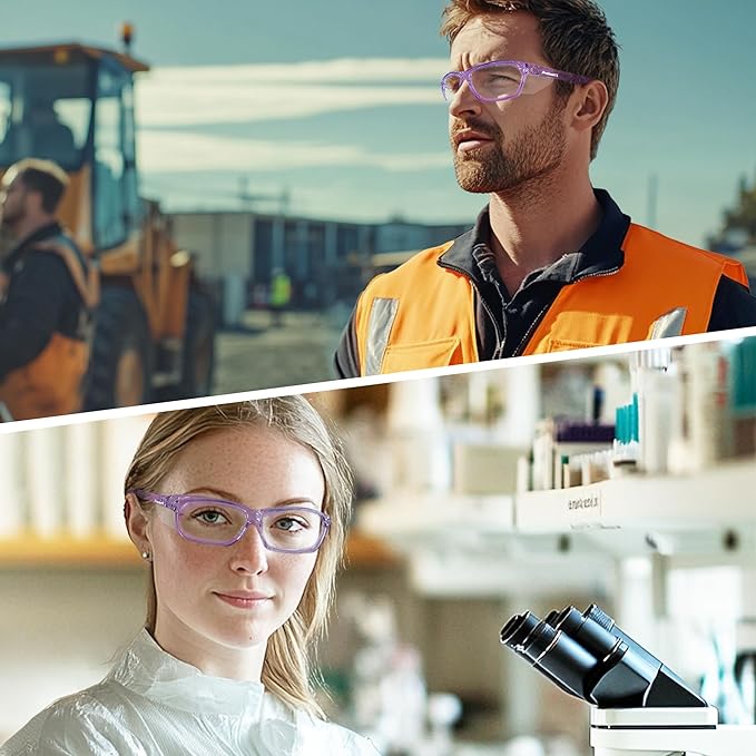 ProtectX Stylish Anti-Fog & Scratch-Resistant Safety Glasses, UV Protection Goggles, Anti-Impact Lightweight Glasses for Men＆Women Lilac Clear - 2 Pack