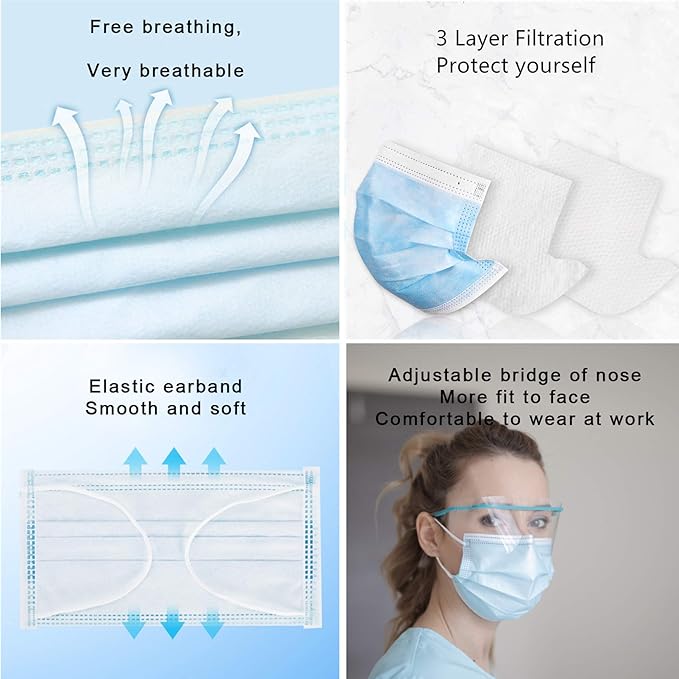 Disposable Face Mask 50 Pack Individually Packaged Wrapped Protection For Adults 3-layer Filter Safety Face Masks
