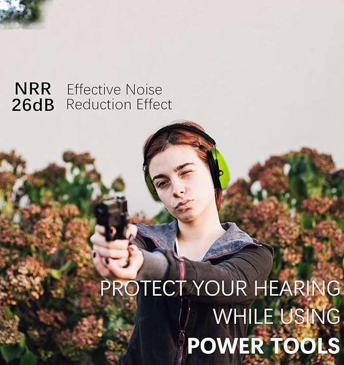 PROHEAR 016 Ear Protection Safety Earmuffs for Shooting, NRR 26dB Hearing Protector with Low-Profile Earcups, Compact Foldable Ear Defenders for Gun Range, Hunting (Fruit Green)