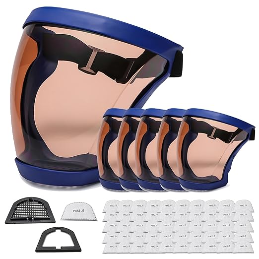 Anti-Fog Full Face Active shields Protection Visible Expression Transparent Breathable Comfortable Adults Reusable (Blue&Brown, 5PCS)