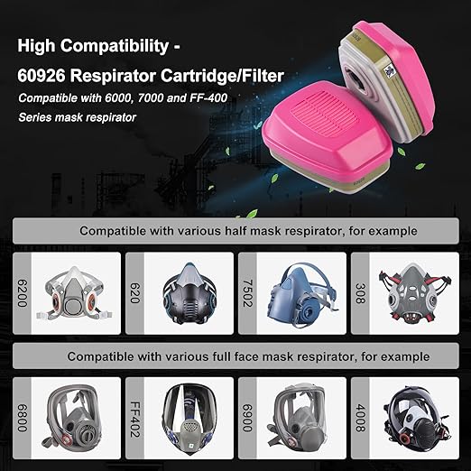 10 Pair Respirator Cartridges, 60926 Respirator Filters, Filtering Formaldehyde, Acid Gases, Particulates, Chemical and Paint, Organic Vapors Cartridge for 6200 6502 7502 4008 6800 Series Respirator