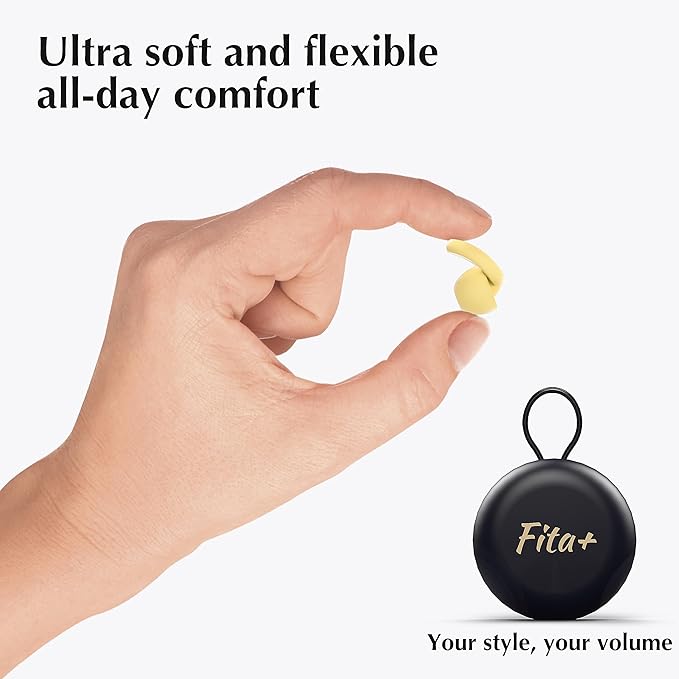 Fita+ Soft Reusable Ear Plugs for Noise Reduction up to 33dB, 4 Pairs XS/S/M/L, Soft Silicone Ear Plugs for Sleeping, Noise Cancelling for Work, Focus - Yellow