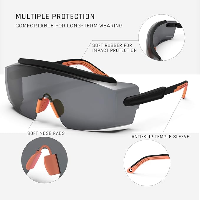 Anti Fog Safety Glasses Safety Goggles Over Glasses Protective Glasses with Anti Scratch Lenses Adjustable