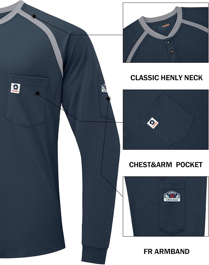 FR Shirts for Men CAT2 Flame Resistant Shirts 6.5oz Light Weight Long Sleeve Fire Retardant Shirts