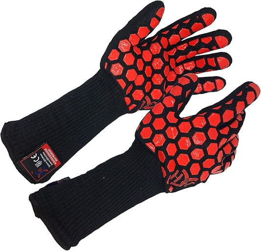 J H Heat Resistant Oven Glove:EN407 Certified 932 °F, 2 Layers Silicone Coating, Oven Mitts for Cooking, Kitchen, Fireplace,Camping, Grilling