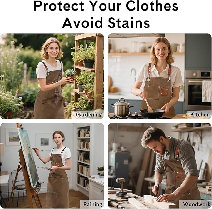 Chef Aprons for Women Men with Large Pockets, Polyester cotton hick canvas Waterproof Work Aprons,Adjustable Straps