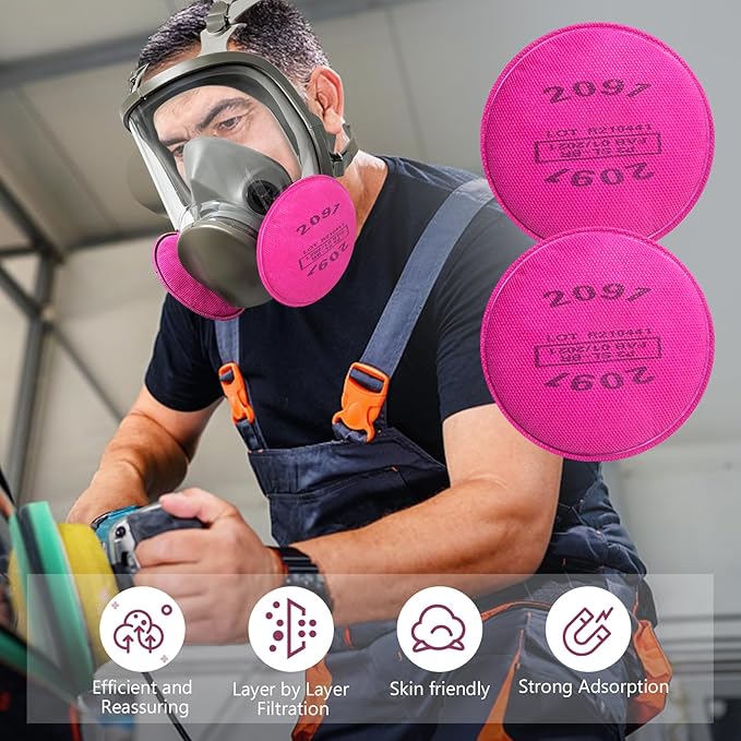 16PCS(8Pack) 2091 Respirator Filters, 2091 Replacement Filters Cotton Installed on 6200, 6800, 6502, 7502 Respirator Body Use for Epoxy Resin, Organic Vapor, Asbestos, Dust, Paint