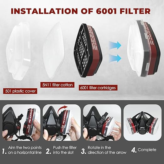 ANUNU Respirator Mask with Filters, Reusable Dust Respirator Mask for Painting, Gases, Dust, Chemical, Organic Vapors, Epoxy Resin, Welding