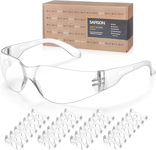 Safety Glasses Bulk 28 Pack Impact & Scratch Resistant Clear Protective Eyewears Polycarbonte PPE Goggles for Construction, Nerf, Shooting, Hospital, Sports