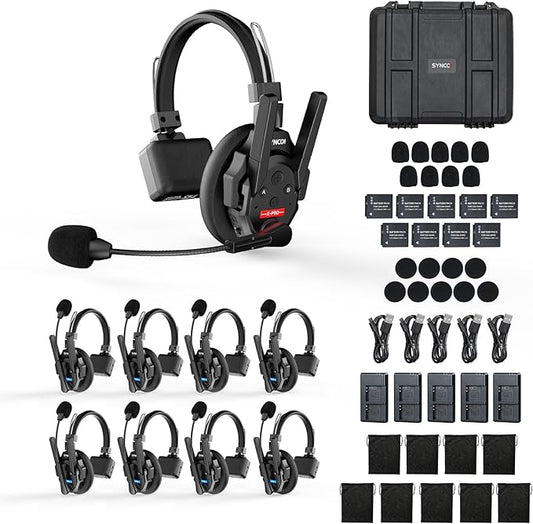SYNCO XTALK XPRO Wireless Communication Headset System, 9 Person Full Duplex 2.4GHz Wireless Headsets with 24H Battery Life 500m/1640ft Noise Reduction, Xtalk-Xpro9-intercom-communication-headset