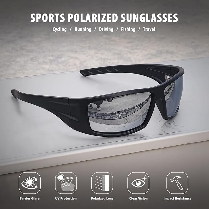 Polarized Sports Sunglasses for Men Women Unbreakable Frame Cycling Fishing Wrap Around Sunglasses UV400 Protection