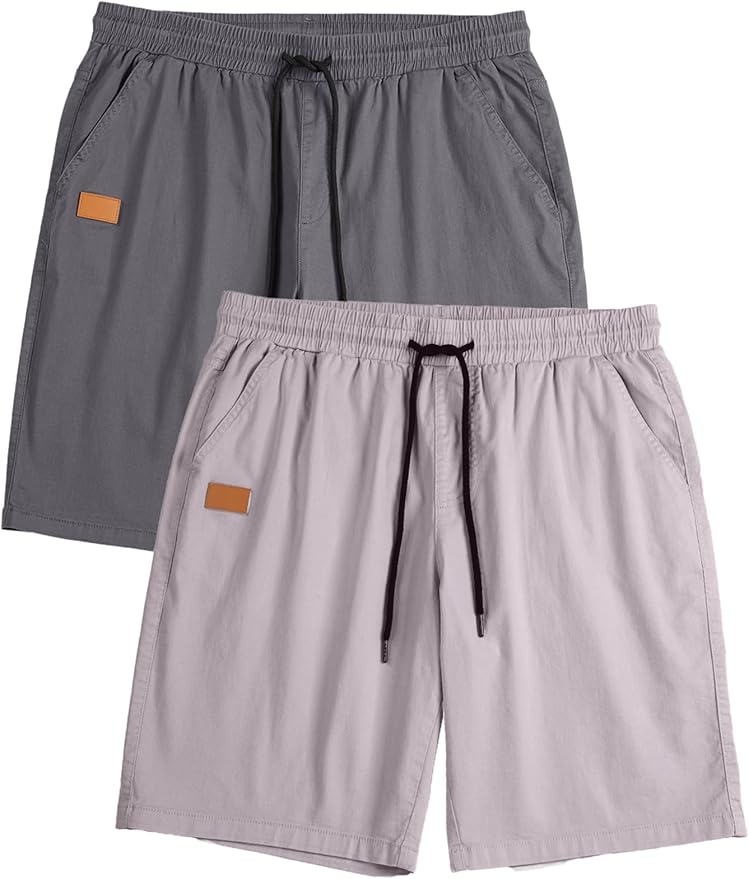 JMIERR Mens Casual Shorts - Cotton Drawstring Summer Beach Stretch Twill Chino Golf Shorts