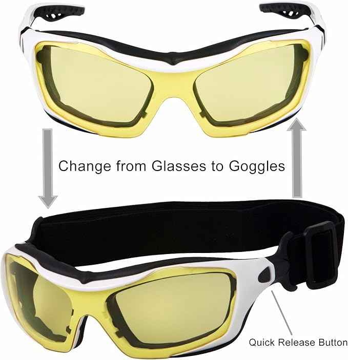 WYND Blocker Motorcycle Riding Glasses Extreme Sports Wrap Sunglasses (White/Yellow)