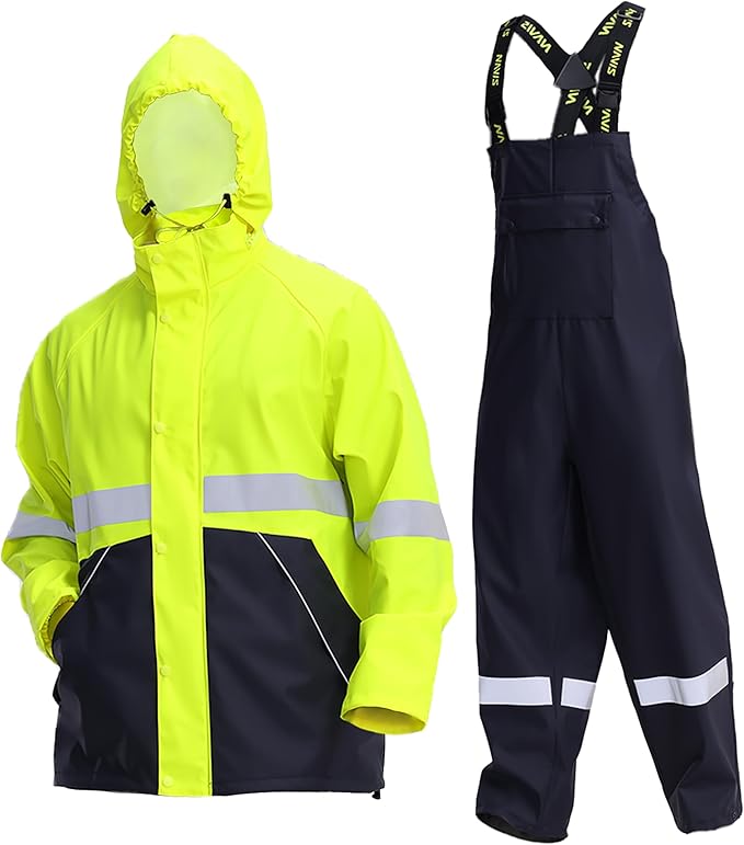 Rain Suit for Men Heavy Duty Workwear Waterproof Jacket with Pants 3 Pieces