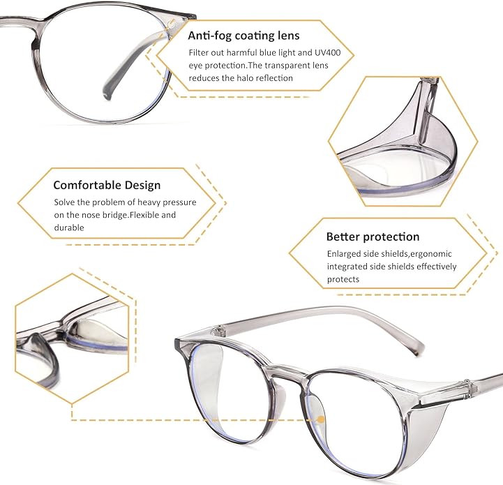 Outray 2 Pairs Anti Fog Safety Goggles Protective Glasses Blue Light Blocking Eyeglasses for Men Women