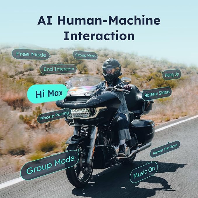 F1 3-Mode Motorcycle Helmet Intercom for 10 Riders, Offline Voice Control Motorcycle Bluetooth Headset with Hi-Fi Speaker, Multitasking,Mesh Helmet Communication Systems, Fast Charging, 2 Pack