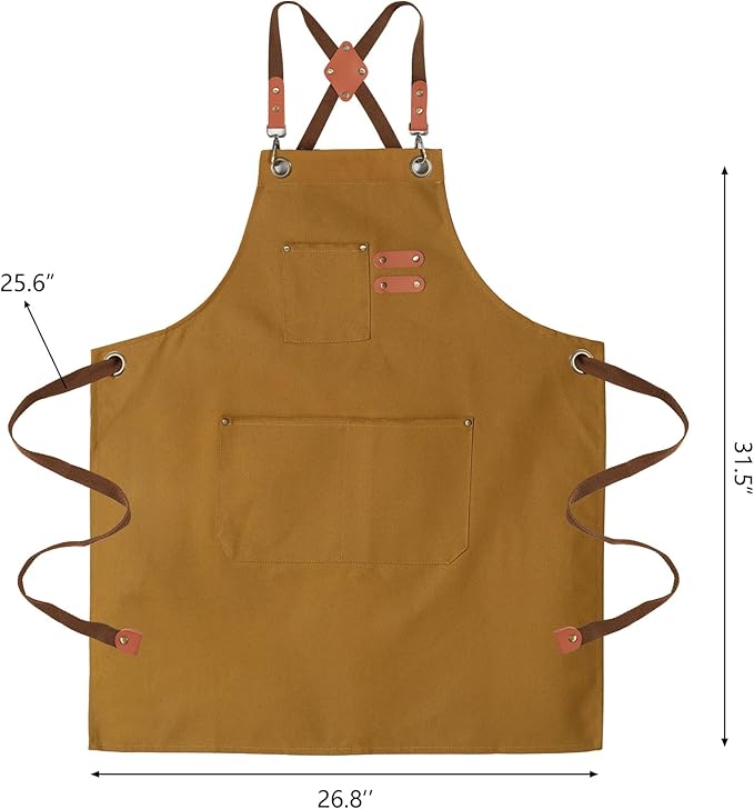 Chef Aprons for Men Canvas Apron with Large Pockets and Adjustable Neck Strap for Cooking, BBQ, Gardening
