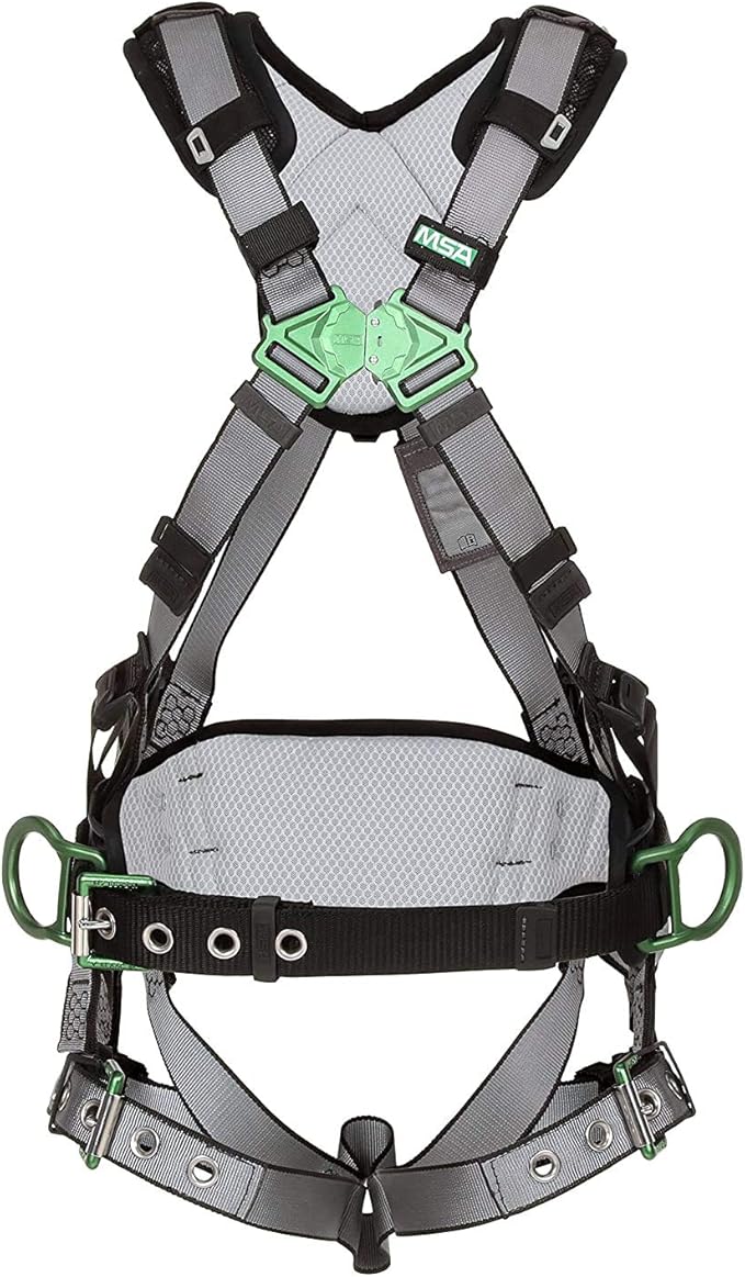MSA V-FIT Standard Safety Harness - Polyester & Nano-Technology Treated Web Full Body Harness Back, Shoulder Padding, Gray
