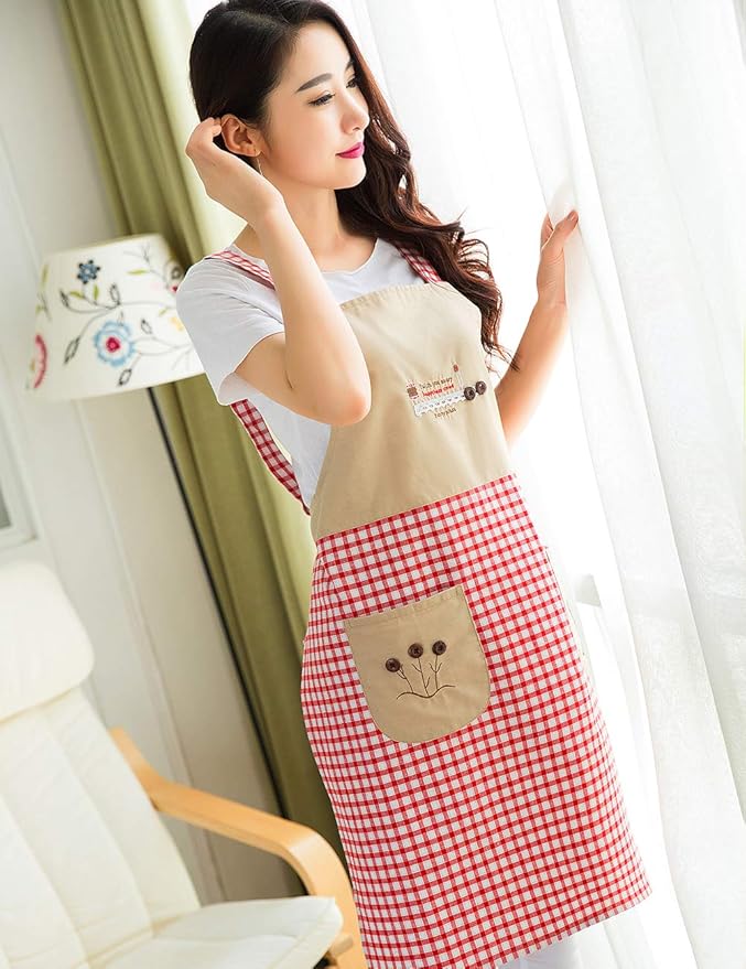 NEWGEM Cotton Chef Apron with Pockets for Kitchen Cooking Baking Grilling Painting