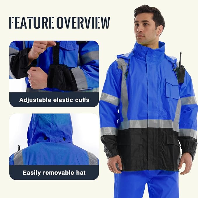 SKSAFETY Hi Vis Reflective Rain suits for Men Waterproof - High Vis Safety Rain Jacket, High Visibility Raincoat for Men