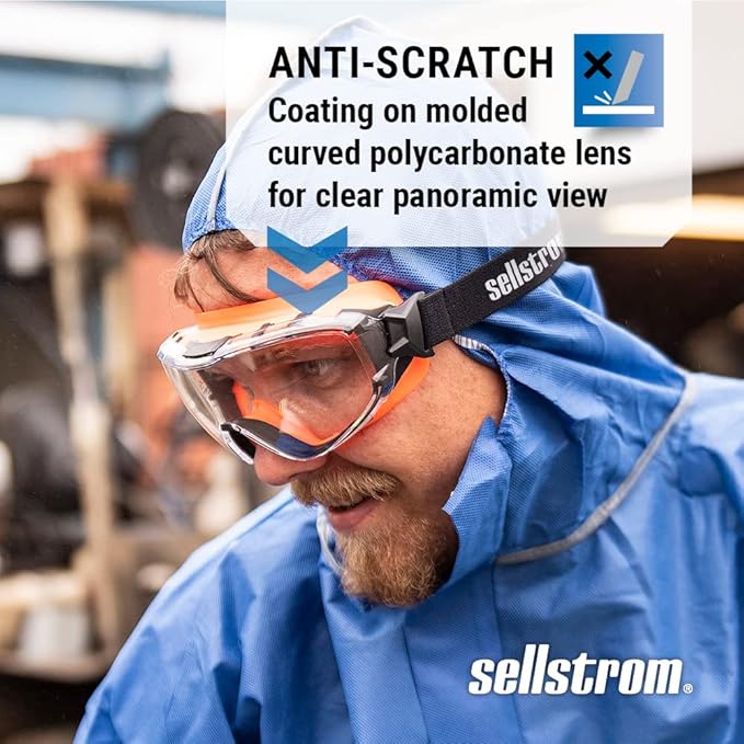 Sellstrom GM510 Safety Goggles - Anti-Fog, Anti-Scratch Eye Protection Goggles for Men & Women - FR Strap, Fits Over Most Glasses, ANSI Z87.1 - Clear Lens