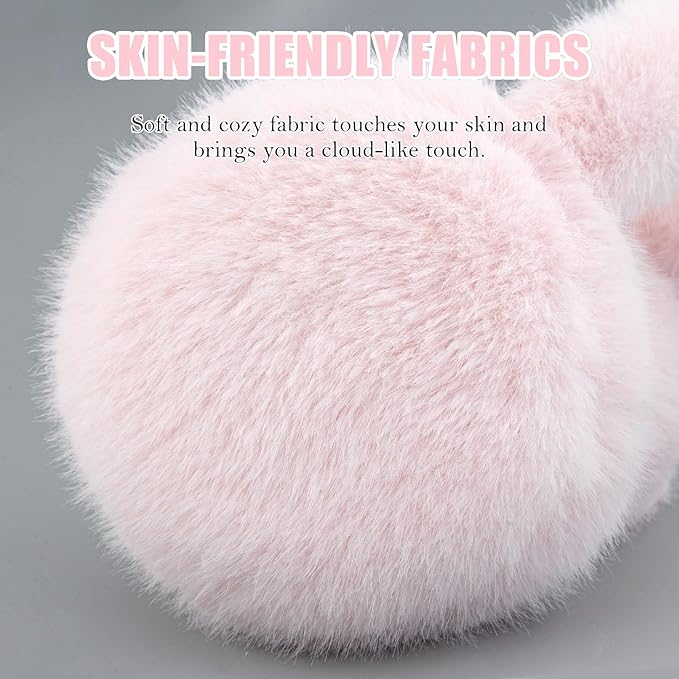 Winter Ear Muffs for Women Girls Faux Fur Cute White Earmuffs Fluffy Ear Warmers Foldable Ear Covers Outdoor