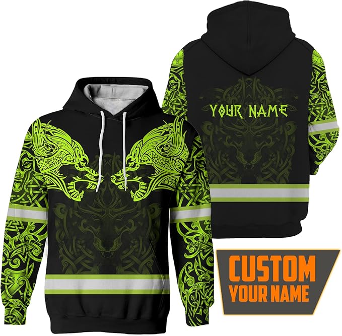 Matedecor Skull High Visibility Shirt Men Reflective Safety Shirts US Flag Custom Name Workwear, Runners, Walkers, Patriotic