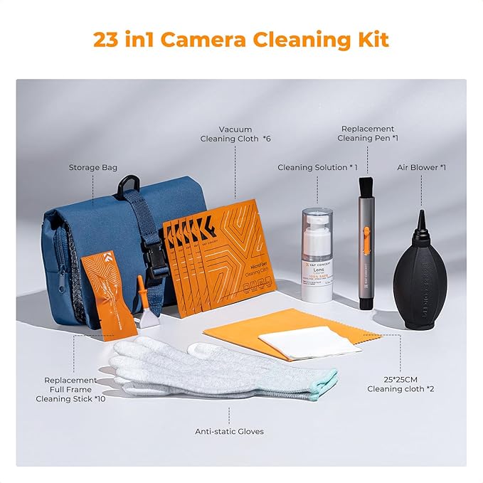 K&F Concept Camera Lens Cleaning Kit, Lens Pen with Full Frame Sensor Cleaning Rods, Sensor Cleaner, Air Blower, Microfiber Cleaning Cloths, Gloves & Carry Case