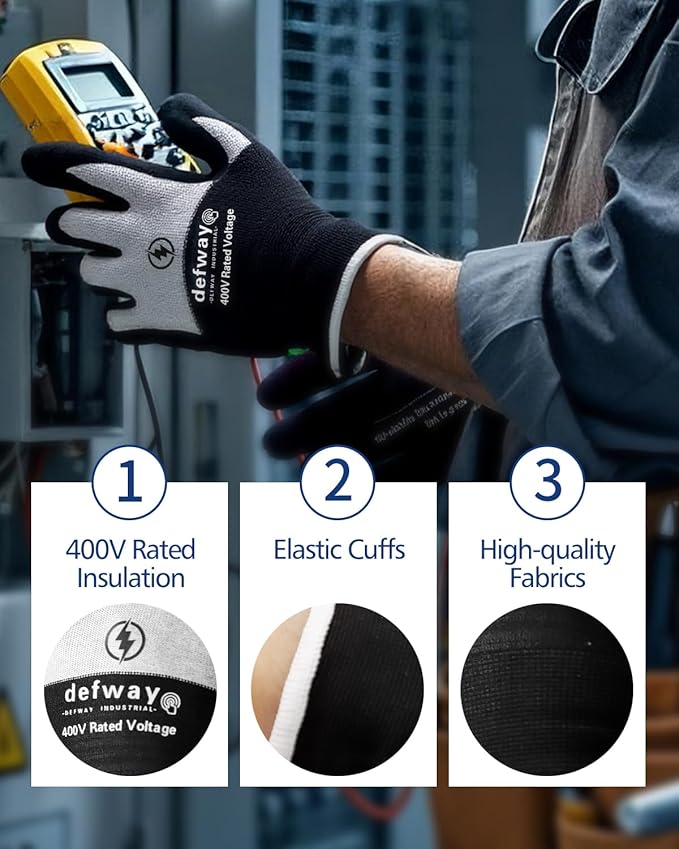 defway Insulated Work Gloves 1000V High Voltage Resistant Electrician Gloves Waterproof Work Gloves Rubber Non Slip Design