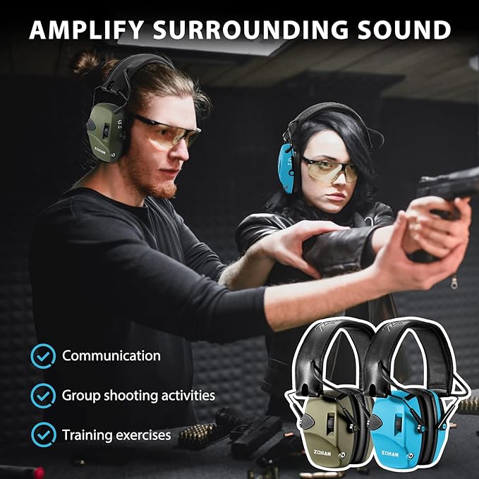 ZOHAN EM054 Electronic Shooting Ear Protection with Sound Amplification, Slim Active Noise Reduction Earmuffs for Gun Range