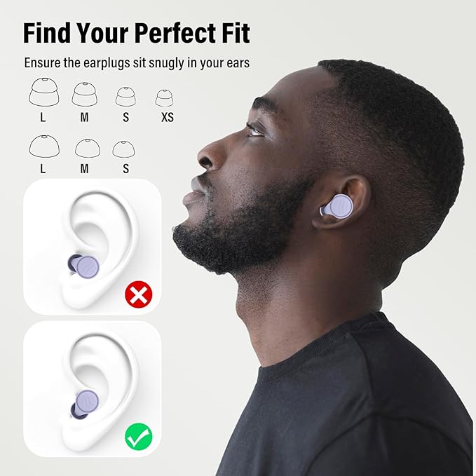 Ear Plugs for Sleeping Noise Cancelling - 35dB Reusable Ear Plugs with 7 Eartips and Carry Case - Flexible Hearing Protection - Replaceable Single/Double Eartips for Sleep, Focus, Travel, Work, Purple
