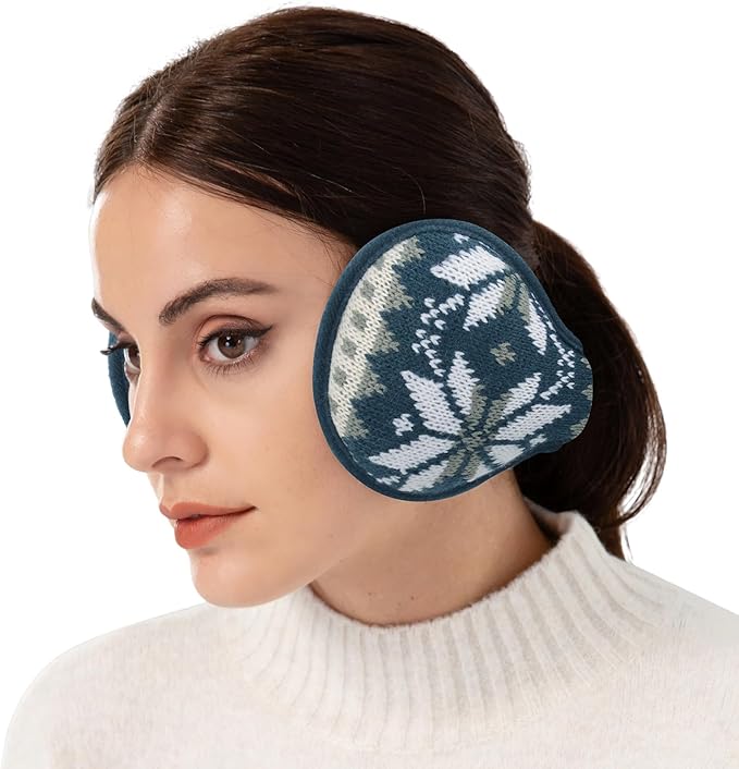 Venswell Knit Ear Muffs for Winter Women Men Soft Earmuffs Cold Weather Fleece Ear Warmers Cover Foldable & Adjustable