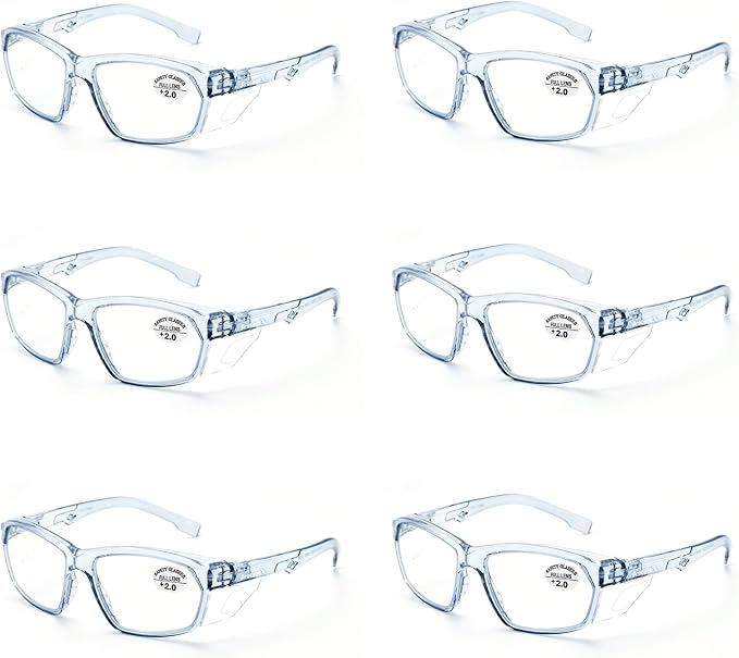 ProtectX Stylish Anti-Fog & Scratch-Resistant Safety Glasses With Readers, UV Protection Goggles, Anti-Impact Lightweight Glasses for Men＆Women 2.0-6 Pack,Blue