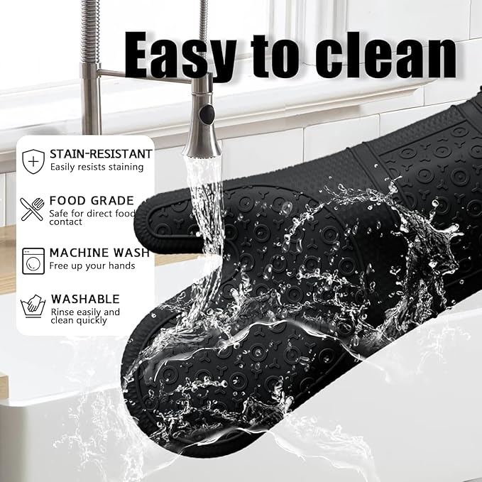Oven Mitts with Heat-Resistant Hot Pads and Five Silicone Spatulas Designed for Kitchen Baking Cooking, Oven Glove Soft Cotton Lining, Waterproof, BPA-Free (Black& Trivet, 12.6)