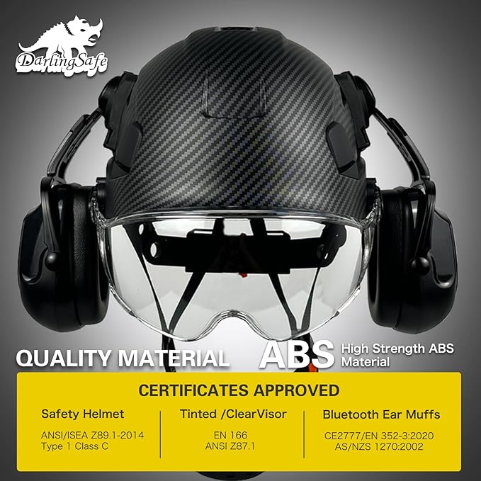 DS-A8S Matte Black Hard Hats with Visor Ear Muffs Safety Helmet Outdoor Work Head Protection ANSI Z89.1 OSHA Approved Industrial Forestry