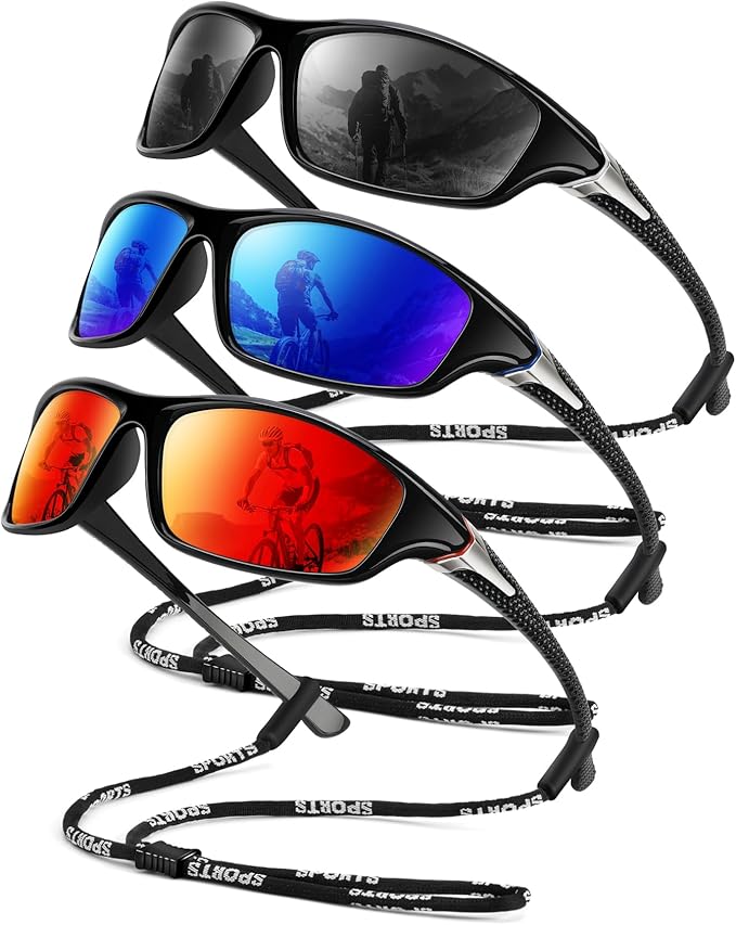 Polarized Sunglasses-Men Sports Sunglasses: Mens Sunglasses Polarized Running Sun Glasses Driving Fishing 3 Packs