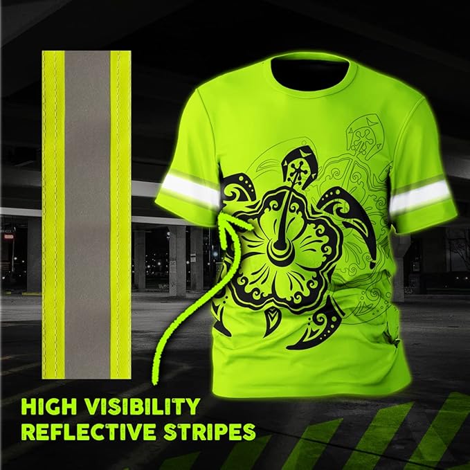Matedecor Skull High Visibility Shirt Men Reflective Safety Shirts US Flag Custom Name Workwear, Runners, Walkers, Patriotic