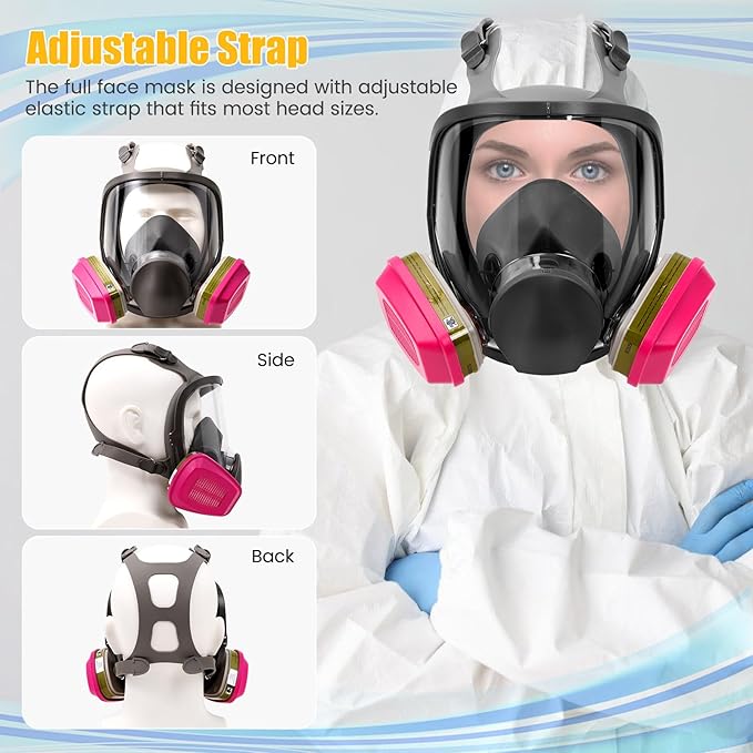 Full Face Respirator Mask with Filters, Reusable Anti-fog Gas Mask with 60926 & 2097 Activated Carbon Filters Against Dust Organic Vapor, Ideal for Painting, Polishing, Welding,Woodworking