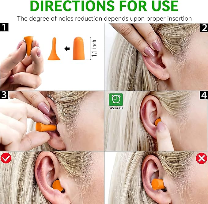 60Pairs Foam Earplugs, 38dB Noise Reduction Ear Plugs, Hearing Protection EarPlugs for Sleeping Noise Cancelling,Shooting Range, Work
