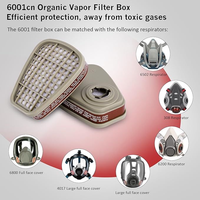 Respirator Cartridges& Filters(10 Pairs) - 6001 Filter Cartridges for Respirator, Particulate Filter Against Organic Vapors, Dust, Acid Gases Compatible with 6000, 7000, FF-400 Series Respirator