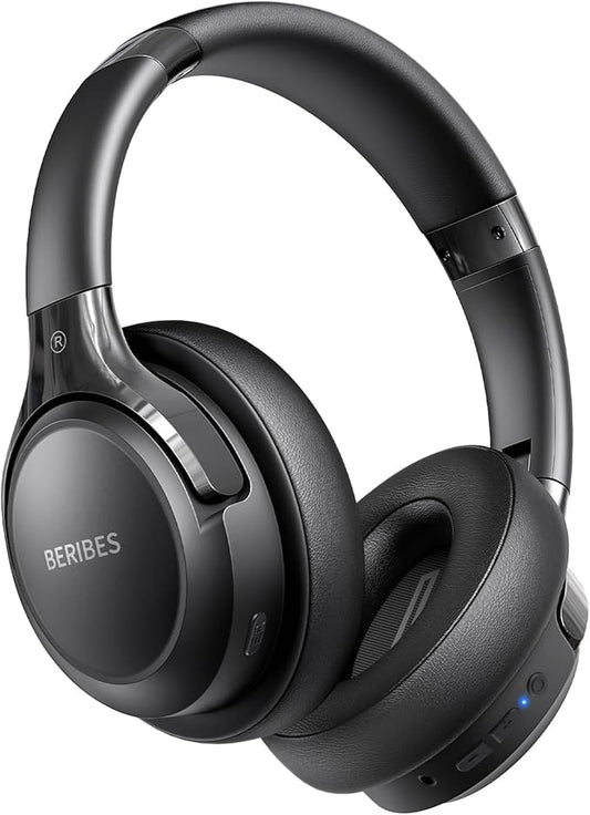 BERIBES Bluetooth Headphones Over Ear, 65H Playtime and 6 EQ Music Modes Wireless Headphones with Microphone, HiFi Stereo Foldable Lightweight Headsets(Black)