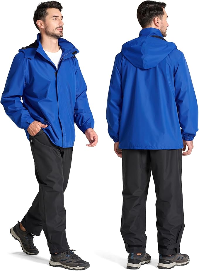 SWISSWELL Mens Women Rain Suit Rain Jacket and Pants Waterproof Lightweight Windbreaker with Detachable Hood for Golf Fishing