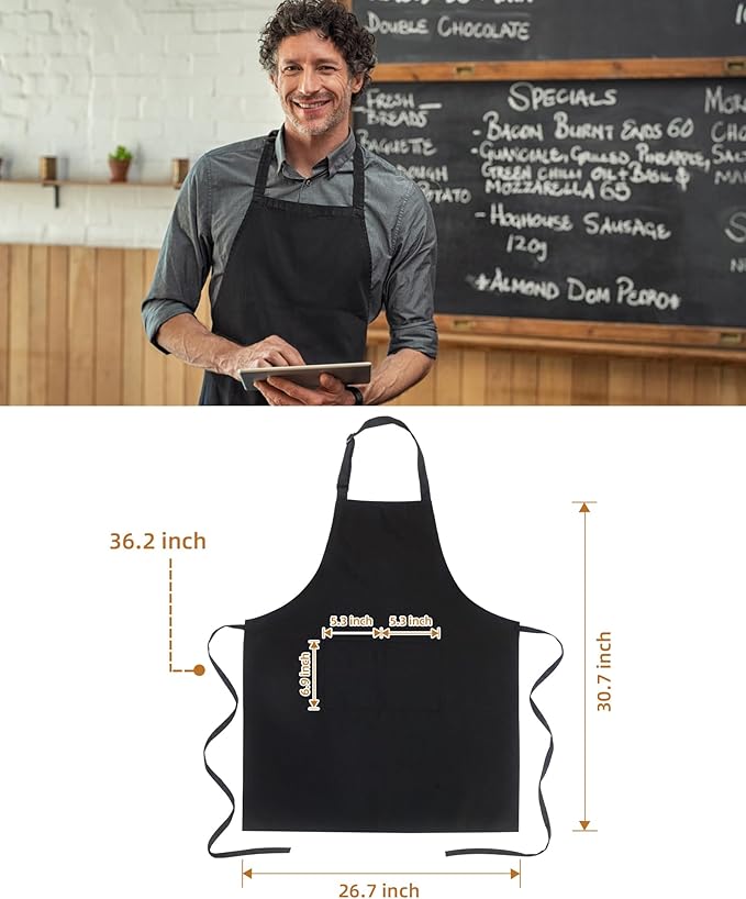 Xeoxarel Chef Apron for Men and Women, 31" x 27" Large with 36" Waist Ties, 2 Pockets, Durable Kitchen Cooking Aprons