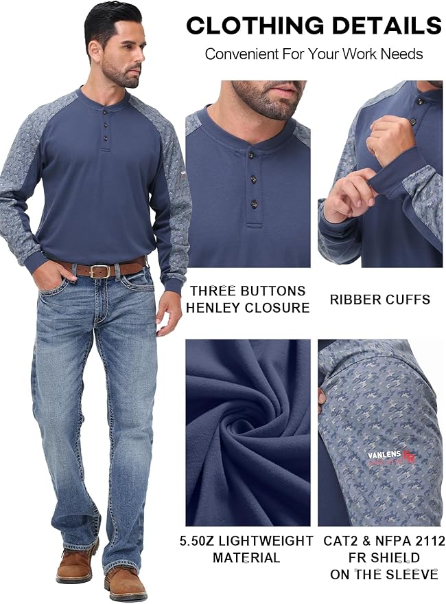 Men's Green Large Regular Fit 5.5oz 100% Cotton Long Sleeve FR Shirt for Work & Outdoor Activities