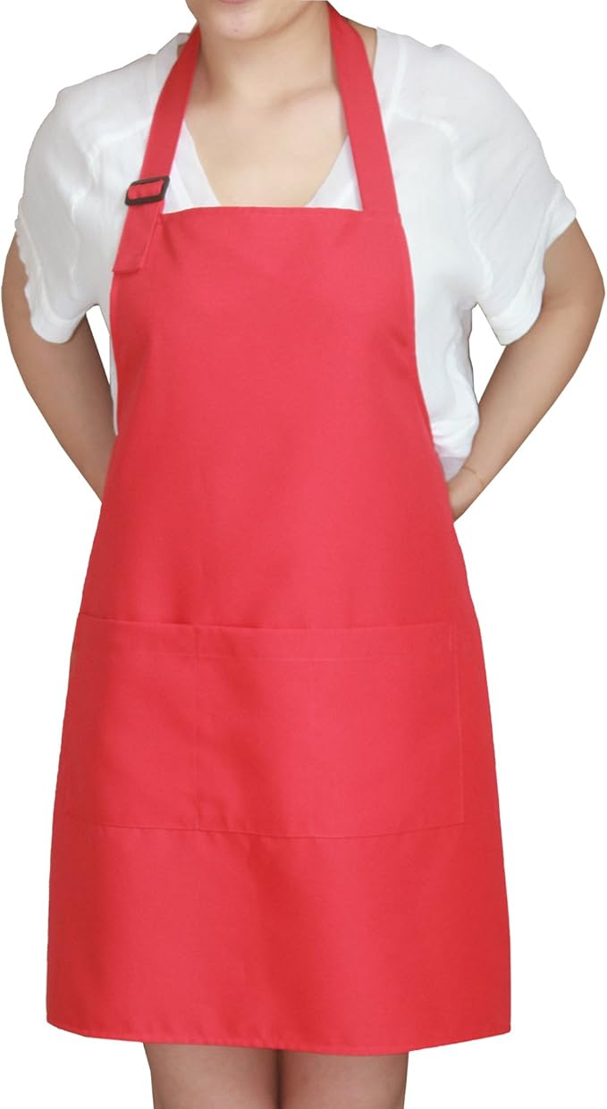 Christmas Red Professional Waterdrop Resistant Adjustable Extra Long Bib Apron 3 Pockets Home Kitchen Garden Restaurant Cafe Bar Pub Bakery for Cooking Chef Baker Servers Craft