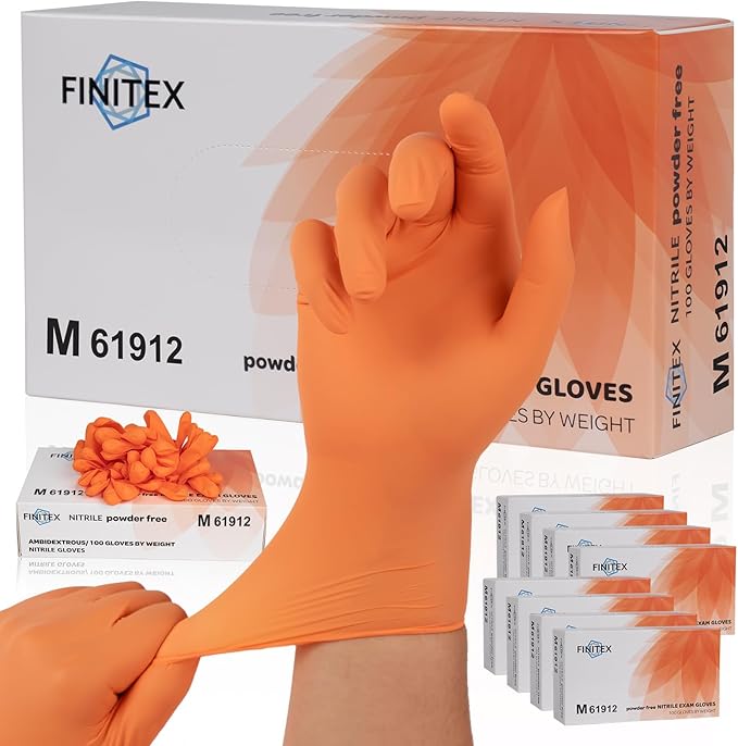 FINITEX Nitrile Disposable Gloves - Orange, 3.5mil, 1000PCS, Powder-Free, Cleaning, Medical, Food Gloves