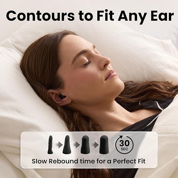 SnoozePlugs Ultra Soft Foam Earplugs for Sleeping, 60 Pairs Comfortable Foam Ear Plugs for Side Sleepers- 33db NRR Nightime Earplugs for Snore Blocking, Noise Canceling Sleep Noise Reduction