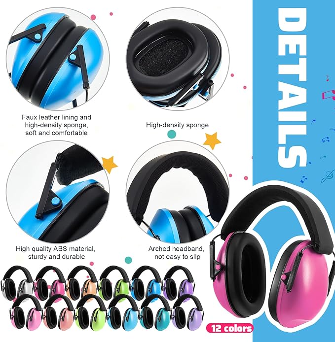 Amylove 60 Pcs Kids Ear Protection Noise Cancelling Headphones Noise Reduction Ear Muffs 27dB Hearing Protection (12 Colors)